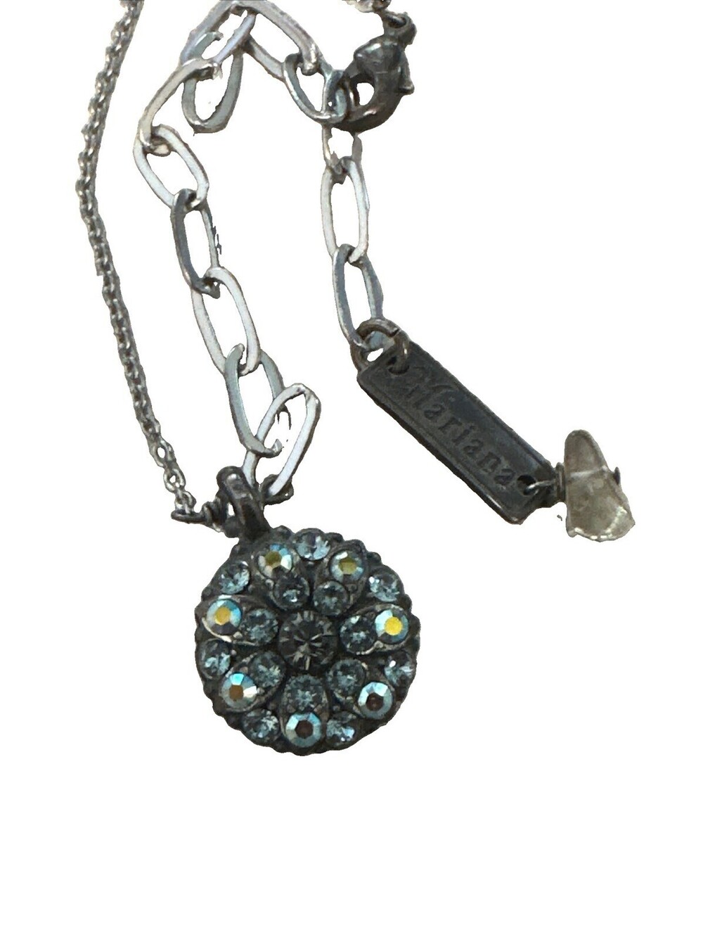 Mariana Swarovski Ocean Blue Crystal Silver Tone Guardian Angel Pendant Necklace